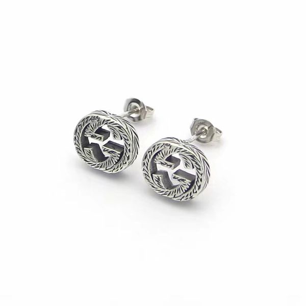 

luxury jewelry men stud g letters designer earrings stainless steel silver flower elagant women stud earrings fashion style, White