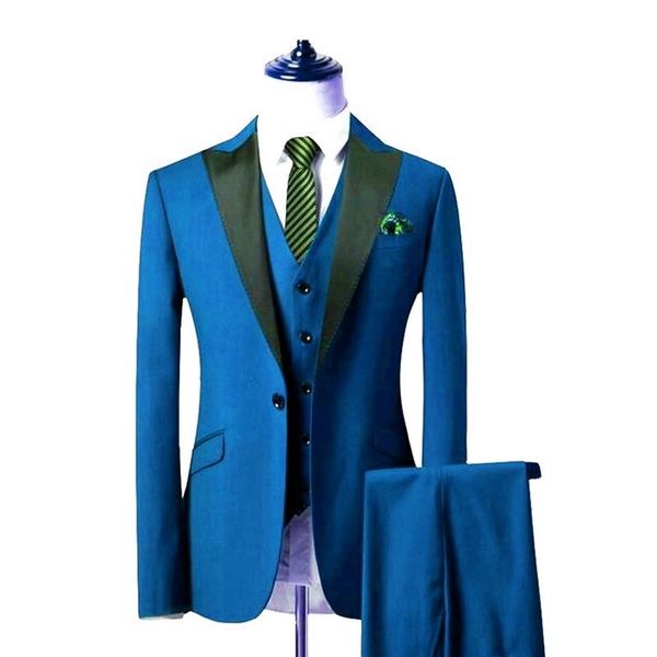

groomsmen blue groom tuxedos black lapel men suits wedding man blazer ( jacket+pants+vest+tie ) c490, White;black