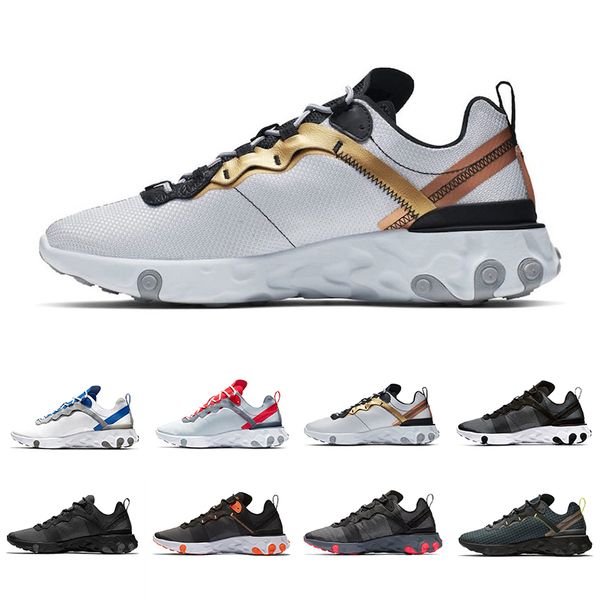 

react element 55 black white triple black undercover x upcoming designer sports men's navy blue sneakers