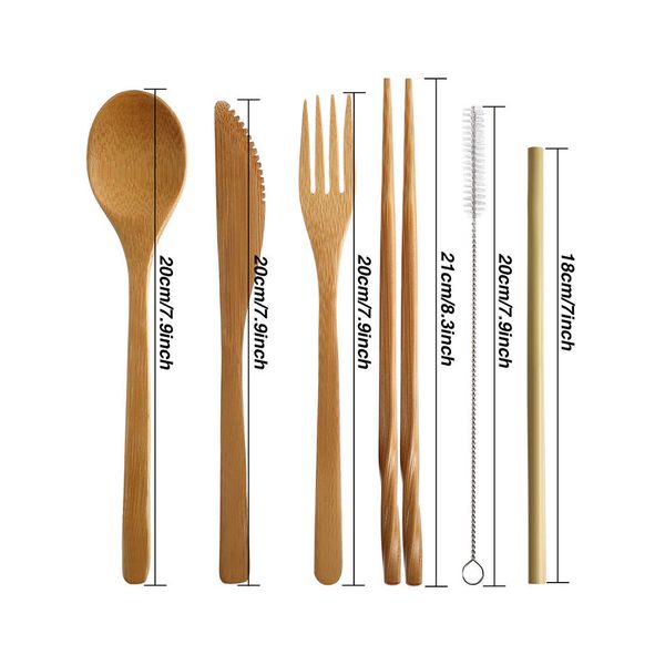 

бамбуковый столовые приборы набор деревянных многоразовый flatware set travel посуда из бамбука солома ложка нож вилка ложка кисть кухня пос