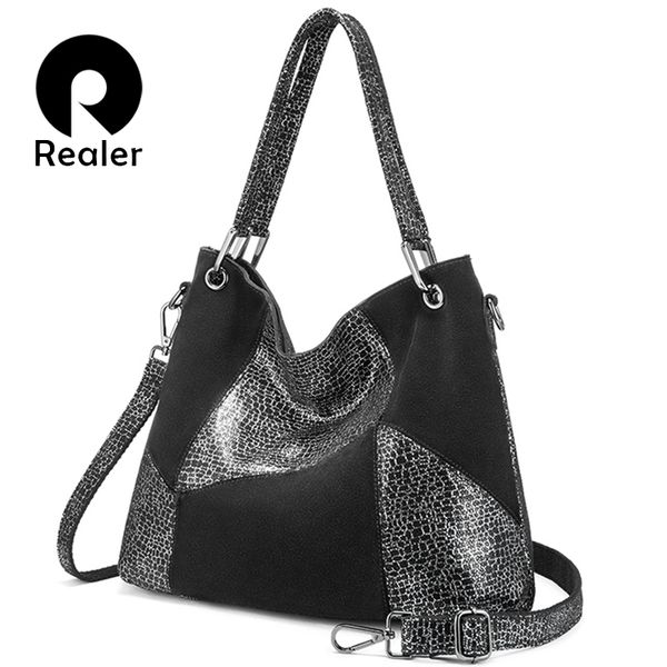 

realer genuine leather shoulder bag fashion handbags women tote bag hobo ladies female patchwork large capacity