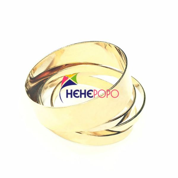 

fashion bangles women metal hyperbole round gold wide bracelets accessories, Black