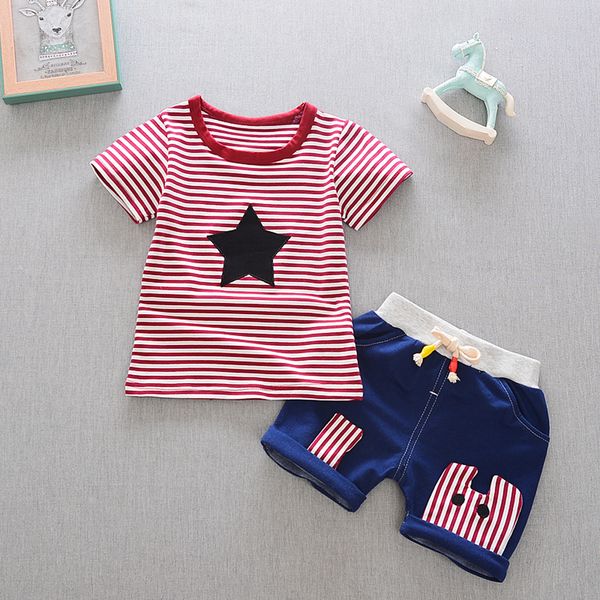 

2019 designer style toddler kids boys&girls outfits stars striped tee patchwork shorts set outside wear set ensemble fille, White