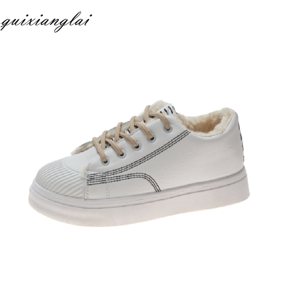 

low to help small white shoes female 2019 autumn and winter new wild thick-soled casual shoes with cotton warm, Black