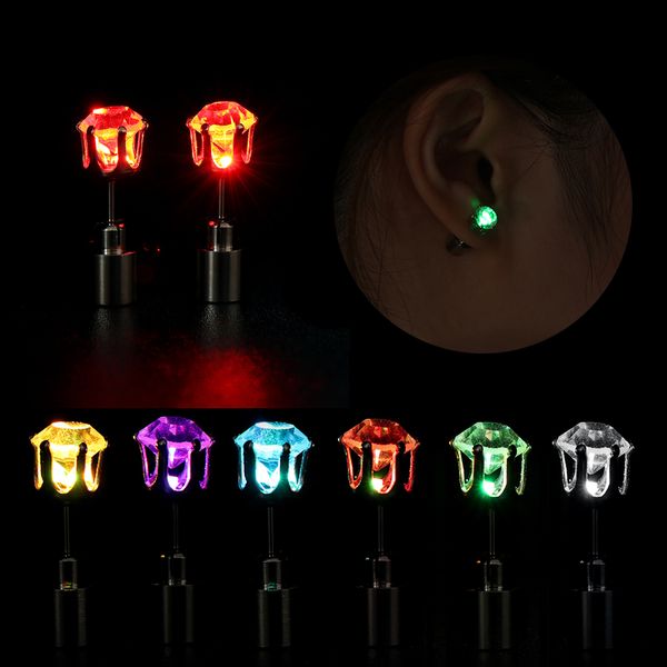 

led earring glowing crystal stainless ear drop light up ear stud christmas party luminous neon bar rave wedding jewelry gift 1pc