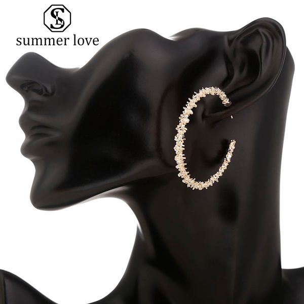

2019 new vintage big hoop earrings for women gold silver round c geometric statement alloy earring hanging fashion jewelry