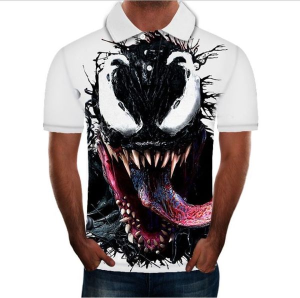 

новая рубашка мужская venom печать 3d мужская рубашка высокого качества мужчин с коротким рукавом летние мужские рубашки polors, White;black