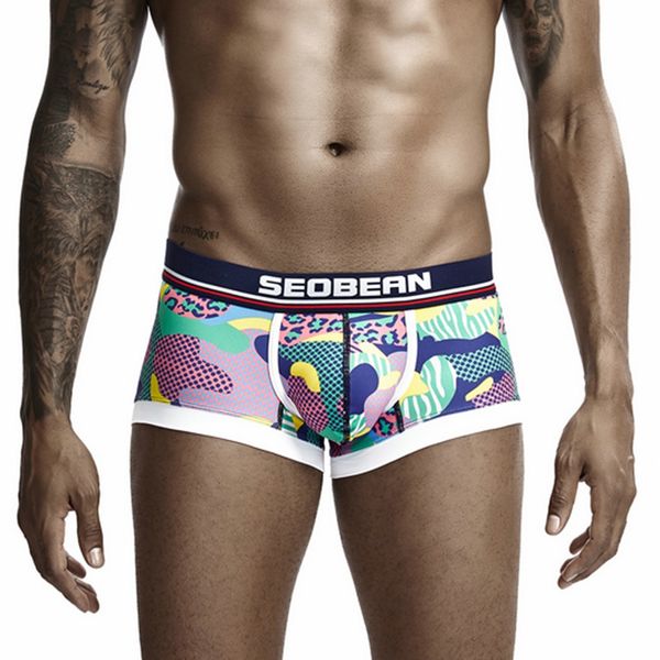 

boxer underwear men's new style mix color printed shorts underpants comfortable bulge pouch gay underwear cueca masculina, Black;white