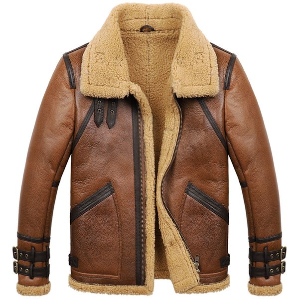 

mens sheepskin shearling coat b3 b6 mens sheepskin bomber jacket fur coat brown color, Black