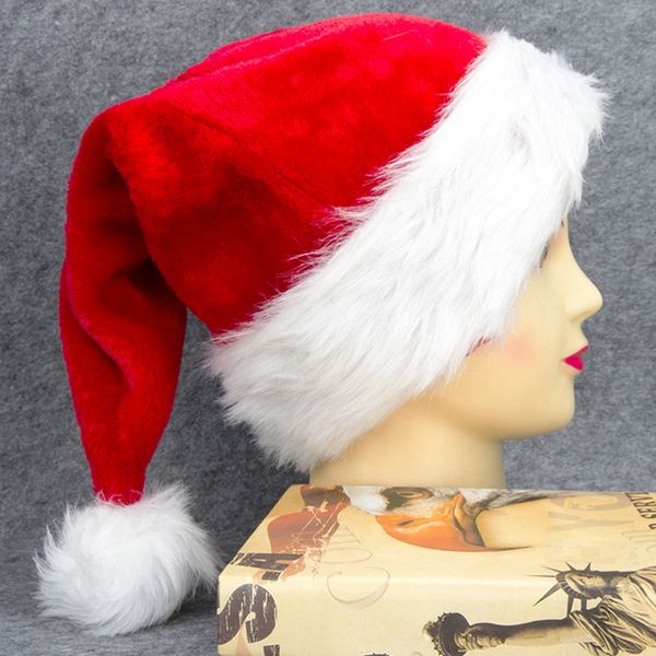 

christmas high-end plush christmas hat to increase thickening big ball plush santa hat santa holiday decorations