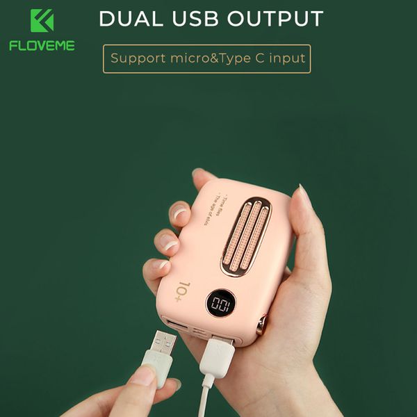 

floveme new arrival power bank 10000mah external battery portable retro fast charging cute powerbank phone battery for iphone 11