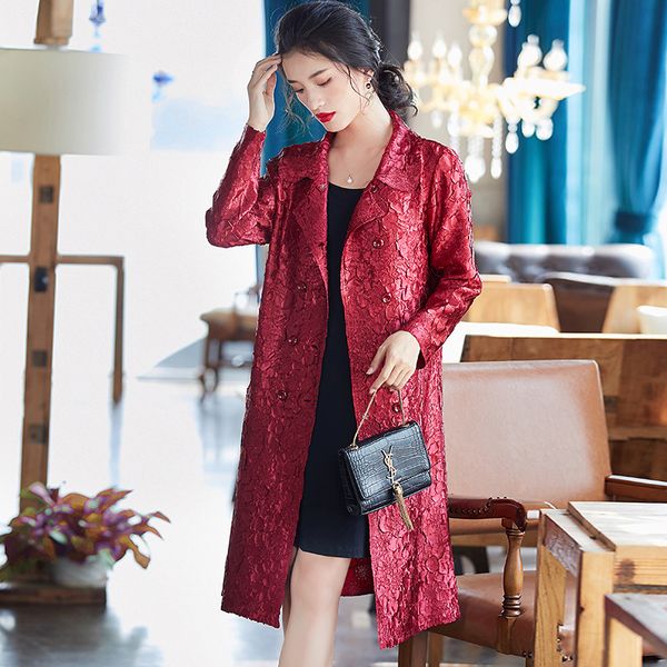 

autumn winter pleated trench coat large women's wear double row button long sleeve jacket, Tan;black