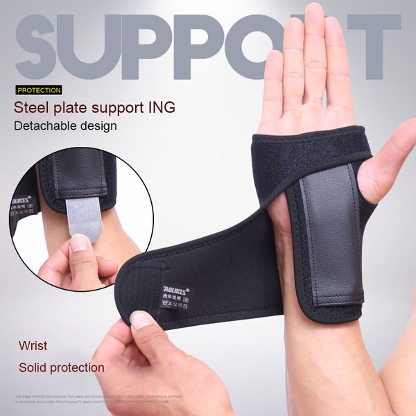 

besgo 1pcs adjust wristband steel wrist brace wrist support splint fractures carpal tunnel sport sprain mouse hand wristbands, Black;red