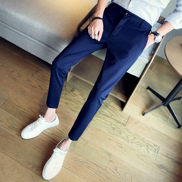 

men's pants summer business men formal suit wedding bridegroom trousers nine, Black