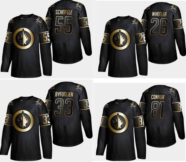 

2019 golden edition 29 patrik laine 26 blake wheeler 33 byfuglien 55 scheifele customize any number any name hockey jerseys, Black;red
