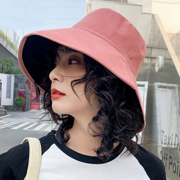 

ht2934 2020 new fashion women hat both side can wear bucket hat packable panama fishing cap anti-uv cotton wide brim sun, Blue;gray