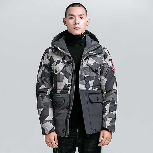 

camouflage black grey men's parkas regular length winter thick coat zipper button windproof outwear hooded men winter jacket