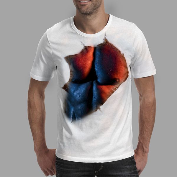

2019 men's fashion leisure 3d muscle holes printed short-sleeved t-hawaiian shirtblouse camisa masculina camicia uomo, White;black