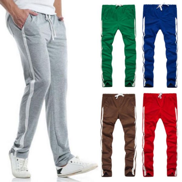 

casual men спорт брюки тонкий повседневные брюки 2018 новая полоса кулиской запуск joggers gym track long sweatpants m-2xl, Black