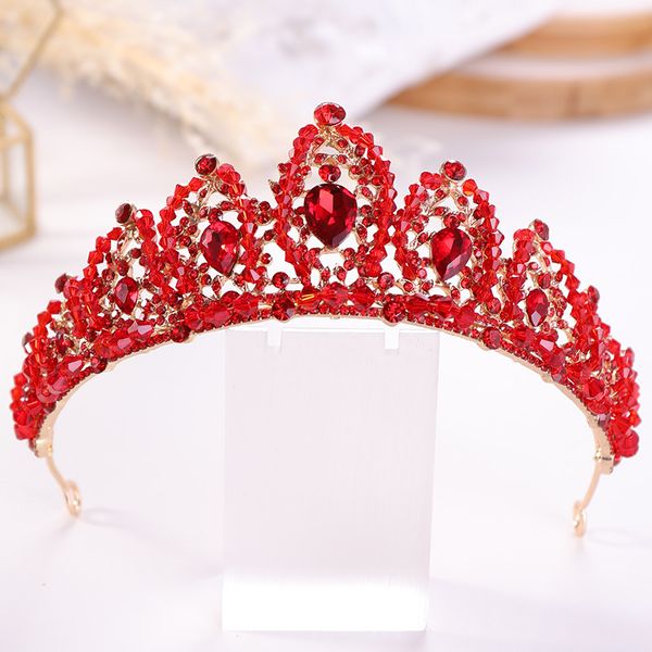 

baroque bronze gold silver women hair jewelry red black crystals crowns handmade princess queen bridal hair accessories pageants, Golden;white