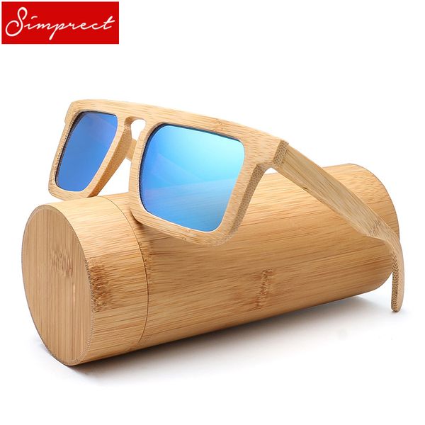

simprect 2018 bamboo sunglasses men polarized uv400 retro square driving mirror sun glasses fashion women lunettes, White;black