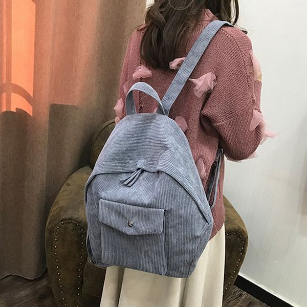 

soft fabric backpack women female corduroy design school backpack solid color teenage backpacks for girls feminine bagpack