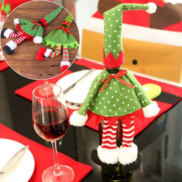 

2020 Fun Merry Christmas Red Wine Bottle Cover Bags Santa Claus Christmas Decoration Spot Striped Xmas Dinner Party Table Decor