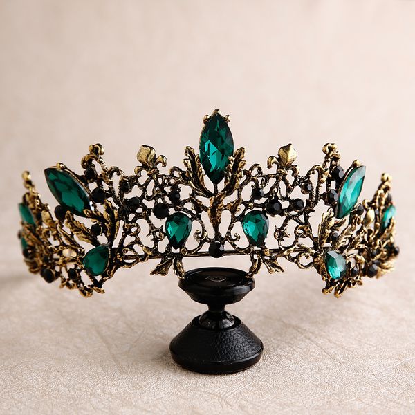 

vintage black bronze bridal crown exquisite green red rhinestone baroque headwear pgraphic wedding hair accessories, Golden;white