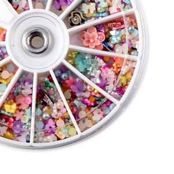 

1 pack wheel mixed nail art tips diy glitters rhinestones slice decoration decal sticker manicure wyt77, Black