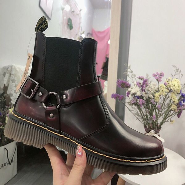

martin bootsdr. martens female 2019 autumn and winter new boots female leather generous boots motorcycle boots and ankle boot, Black
