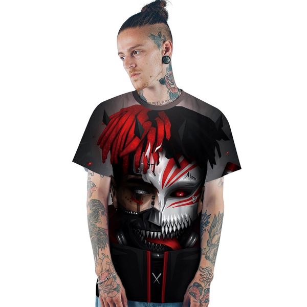 

мода европейский и американский стиль огня тень печати рыхлый случайных мужчин с короткими рукавами футболки аниме печать с короткими рукава, White;black