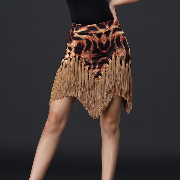 

women leopard dance fringe skirt rumba dress black samba dance wear lady clothes women standard dancing skirt vdb316, Black;red