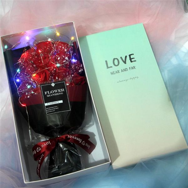 

led light rose soap flower floral bouquet gift box for girlfriend wedding party present gift of valentines day mothers/teacher's