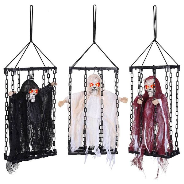 

3pcs hanging shaking ghost chained halloween decor sound sensor flashing eyes