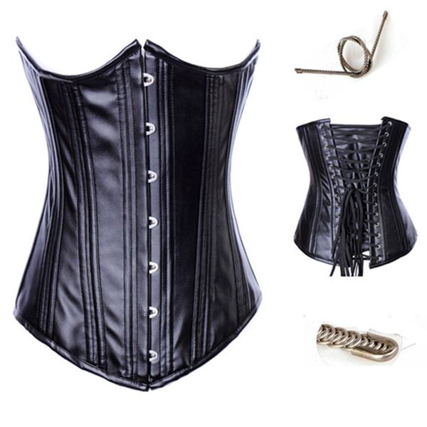 

cool black underbust corset waist trainer steel bone lingerie corsets lace up plus size pu leather waist trainer corsets, Black;white
