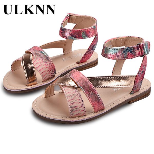 

ulknn children's shoes girls sandals roman gladiator soft leather breathable casual sandal for summer beach shoe kids female t200411, Black;red