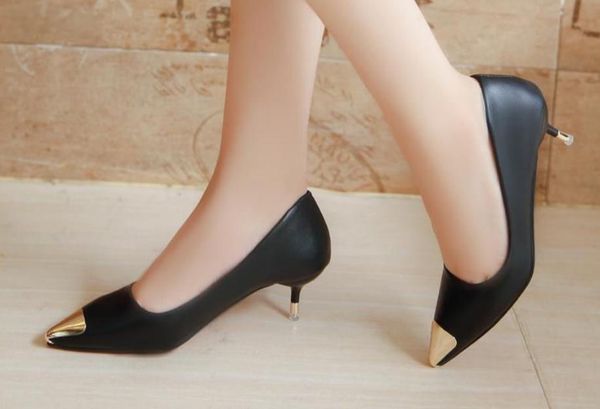 

women's shoes in spring and autumn middle fine heel pointed end@112, Black