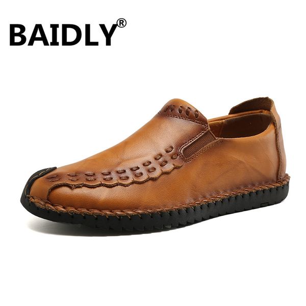 

soft leather men loafers new handmade casual shoes men moccasins for split leather flat shoes big size, Black