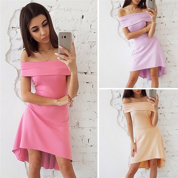 

2019 fashion summer womens off shoulder sleeveless casual party dress bodycon evening prom robe, Black;gray