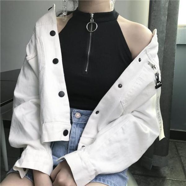 

crop summer vest cropped feminino female tank women solid summer woman cs blusa clothes zipper, White