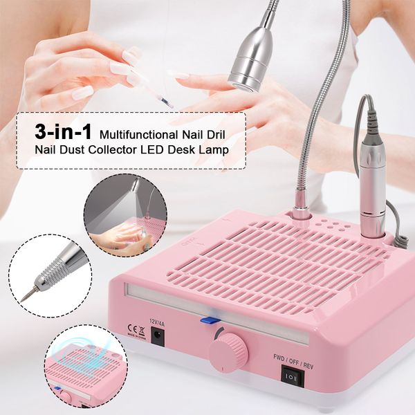 

3-in-1 multifunctional salon nail art nail dust collector vacuum cleaner for manicures suction dust cleaner 25000rpm dril