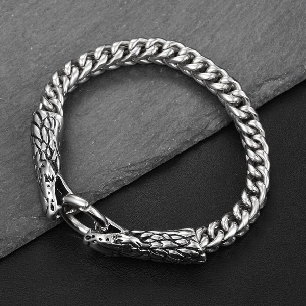 

charm snake head bracelet men's stainless steel shiny snake charm link chain bracelets punk long skull bracelets for men, Golden;silver