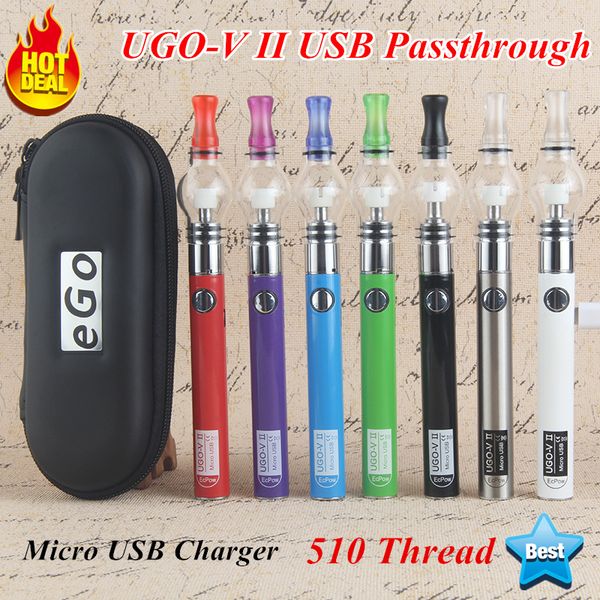 2pcs 100% Оригинальный Dab-Pens Vape Kit Wax Pene Pyrex Glass Globe Dry Herb Ugo-V II 510 Эзод Evod USB Vape Battery E-Sigarette Starter наборы