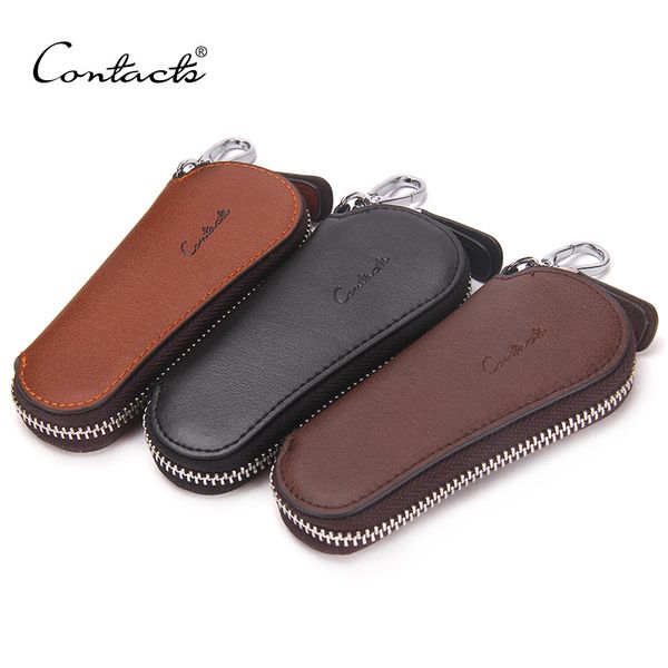 

men genuine cow leather bag car key wallets fashion women housekeeper holders carteira keychain zipper key case pouch, Red;blue