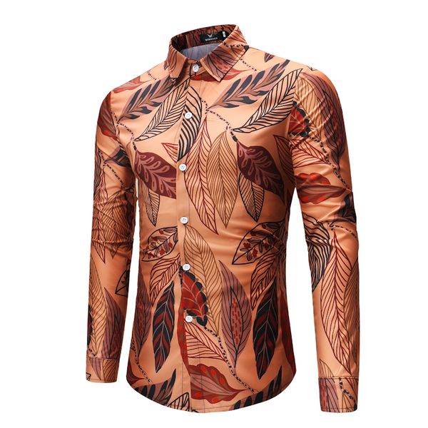 

autumn new trend leaf print casual long-sleeved shirt, hair stylist nightclub korean personality slim men's shirt s-3xl, White;black