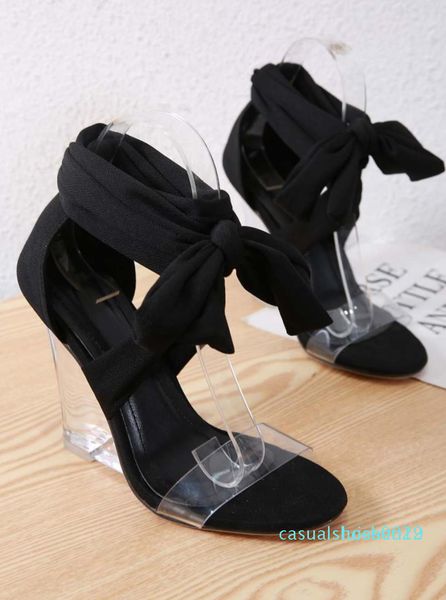 

сексуальная лодыжка обернуть прозрачные каблуки мода роскошные дизайнерские женщины гладиатор женщины сандалии женщины платформа клинья санд, Black