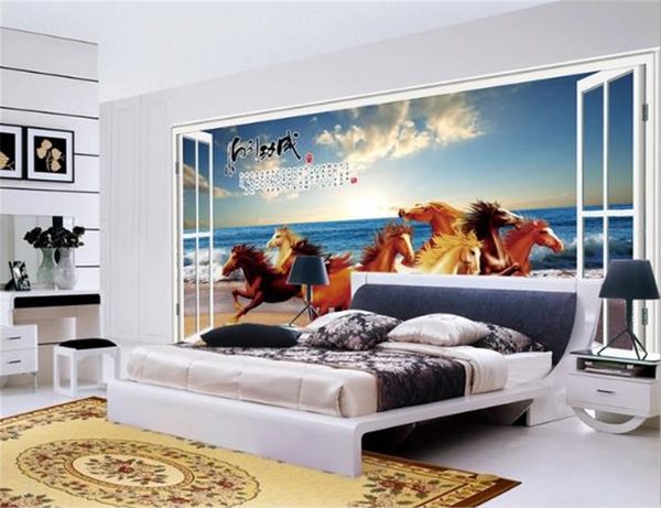 Personalizado 3d papel de parede cavalo para o sucesso oito cavalos pentium 3d sala estar quarto fundo decoração mural papel