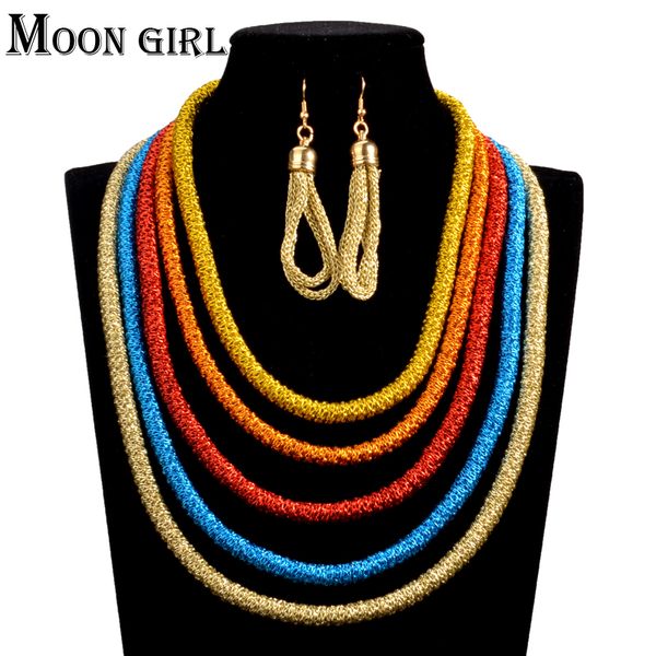 

5 color 2017 fashion african beads jewelry set nigeria wedding choker magnet buckle statement necklace earrings set for women, Silver