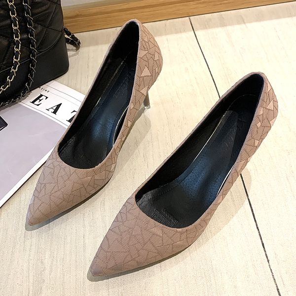 

women's fashion concise pumps wild female single shoes pointed high heels shallow mouth suede work shoes u14-77, Black