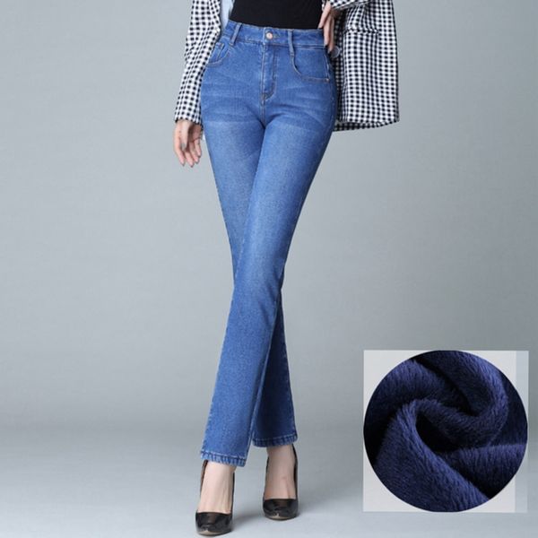 

lguc.h velvet warm jeans winter jeans women 2019 stretch high waist push up mom fashion casual skinny woman, Blue